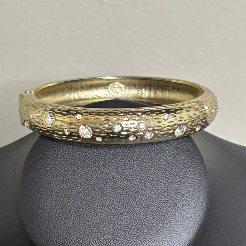 Premier Designs Marigold Bracelet Hinged Clamper Textured Clear Rhinestone